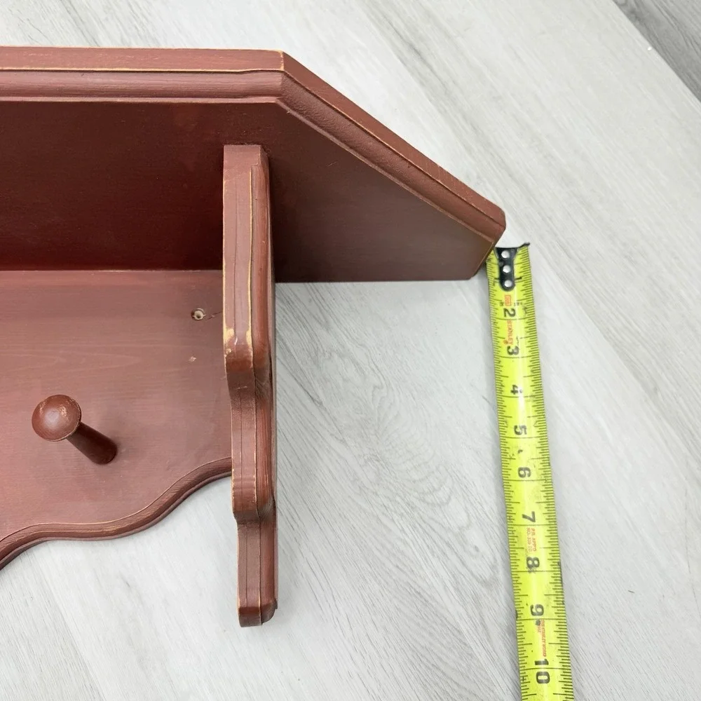 Wood Heart Shelf Wall Hanging Peg Hooks Barn Red Cottagecore Farmhouse